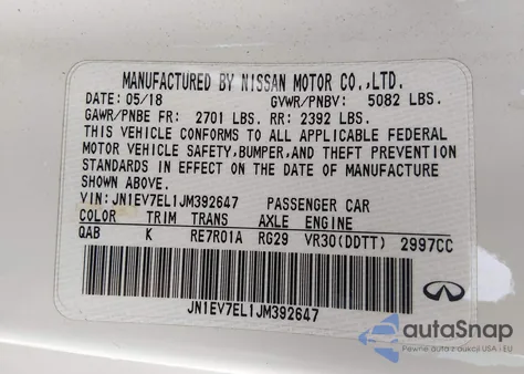 2018 Infiniti Q60 3.0T Luxe z USA, uszkodzony, nr VIN JN1EV7EL1JM392647